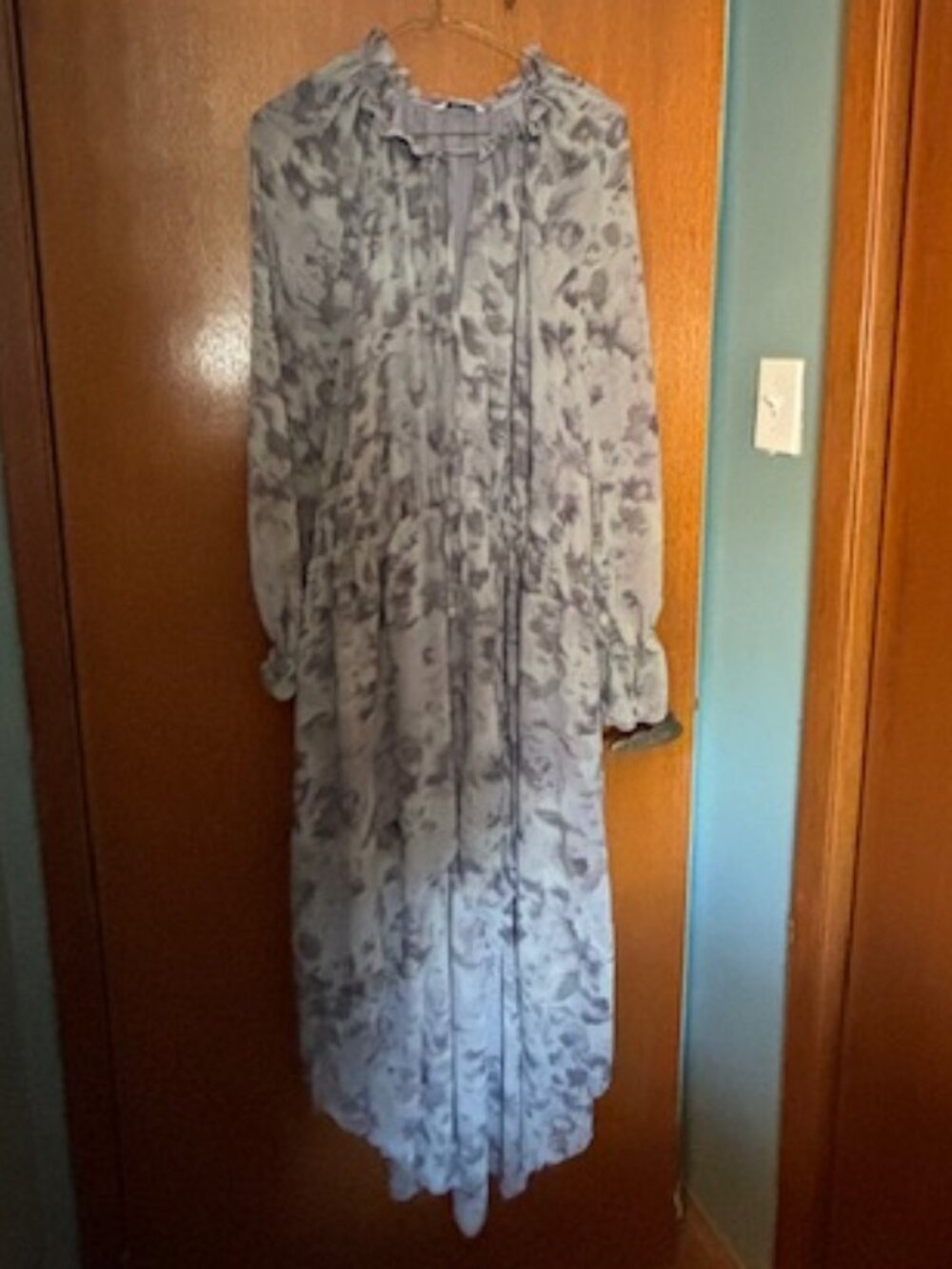 Reitmans Semi Sheer Long-Sleeve V-Neck Ruffle Collar Midi Dress High-Low Hem XXL